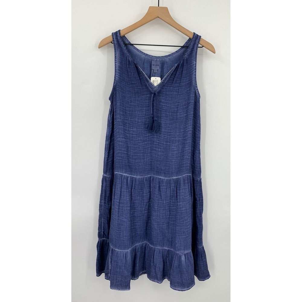 NIC+ZOE Dress Womens Small Blue Tiered Cotton Gauze‎ Sleeveless Summer NEW